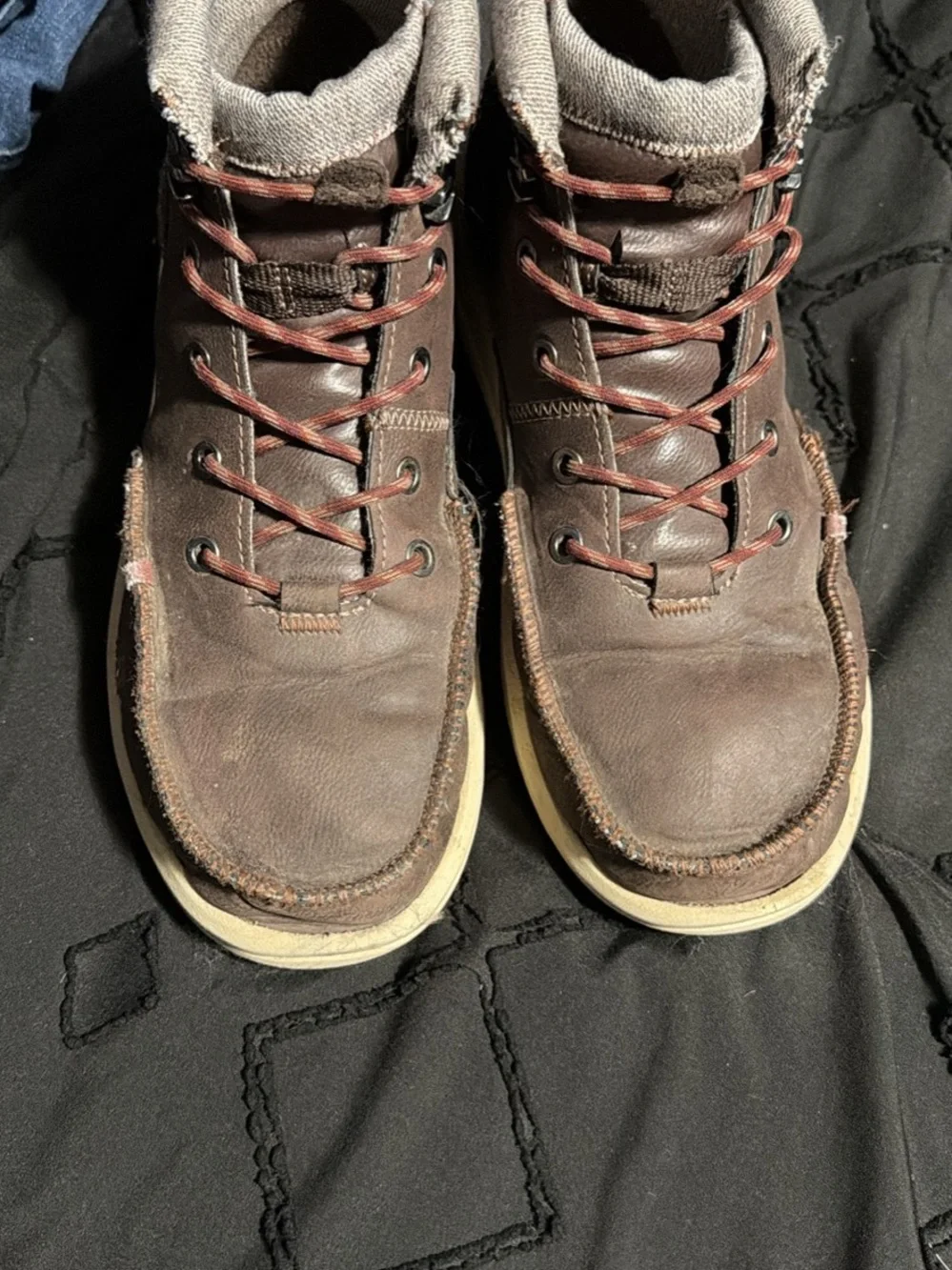 Hey Dude kids Dark Brown Leather Lace-Up Boot with Tan Sole